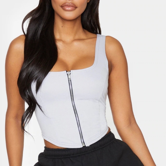 Shape Grey Sweat Zip Detail Crop Top - Picture 3 of 3